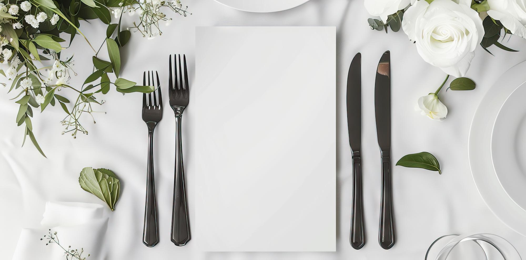 Staged tasting menu on white table